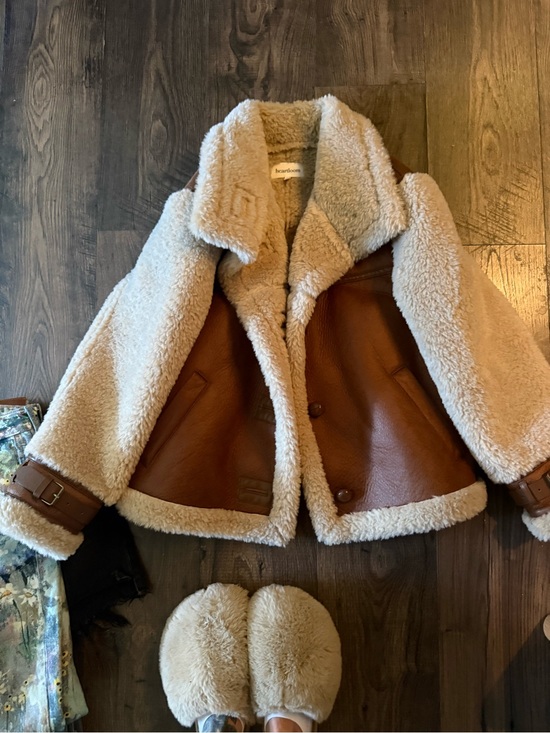 REVOLVE Jackets & Blazers - REVOLVE Cream & Brown Faux Shearling Aviator Jacket